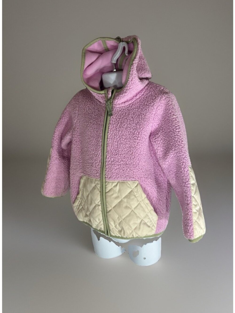 Cat & Jack Girls Size 3+ Hooded Full Zip Fleece Pink Color Block Jacket Pockets
